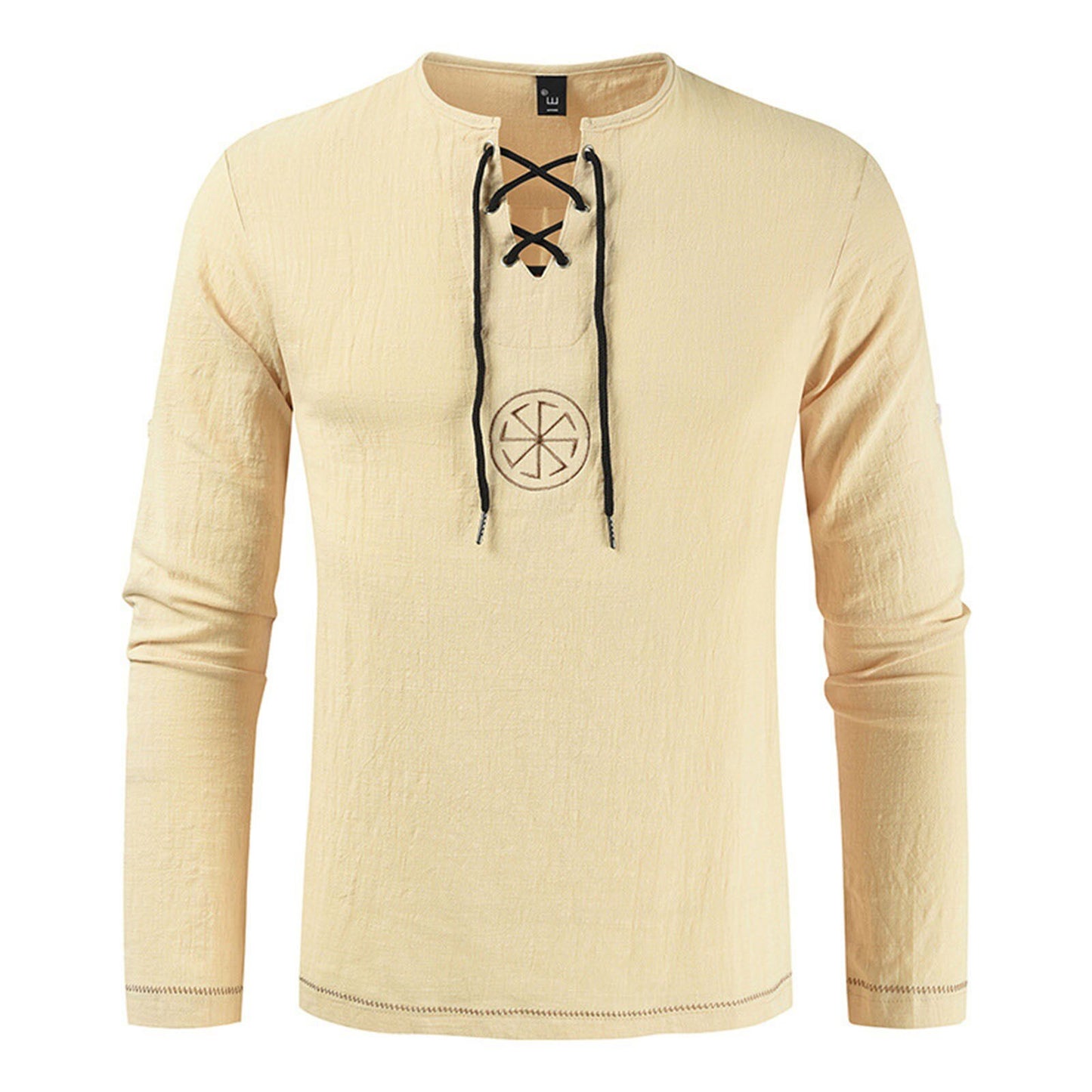 Men's Viking Embroidered Cotton Linen V-neck Shirt