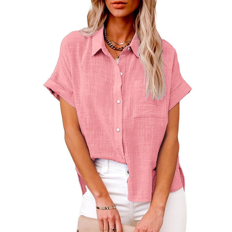 Women's Short Sleeve Cotton Linen Loose Blouse