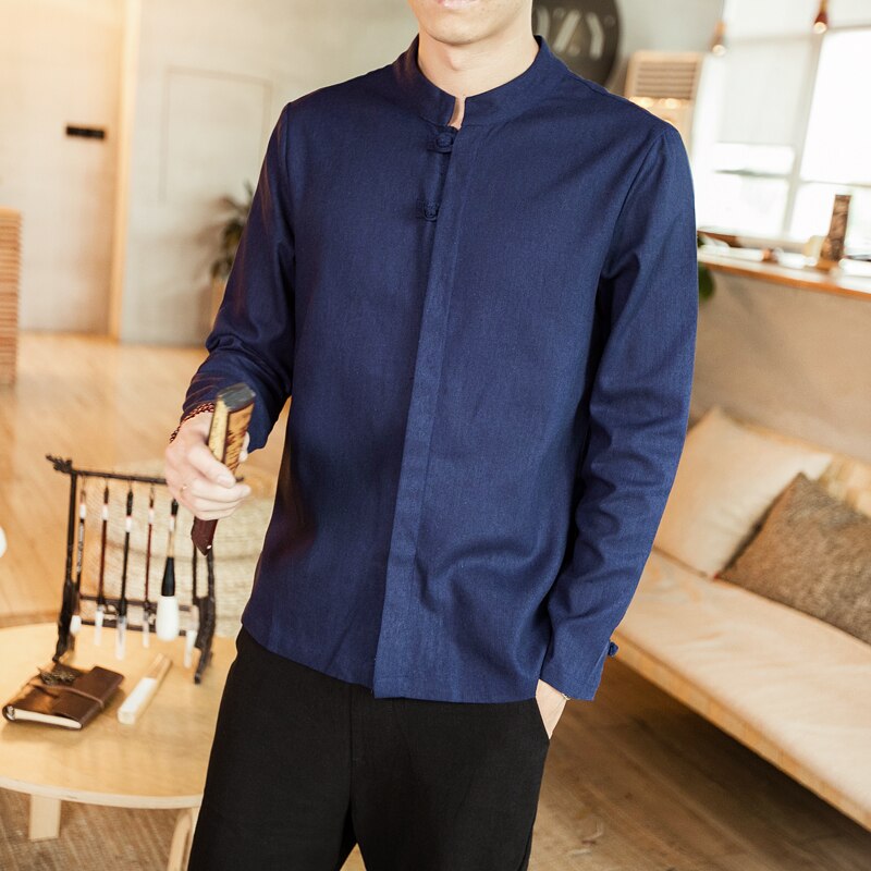Men's Long Sleeve Casual Cotton Linen Shirt