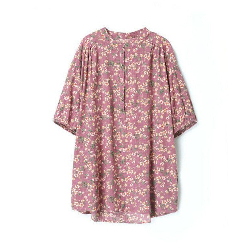 Women's Half Sleeve Oversized Cotton Linen Long Top Blouse