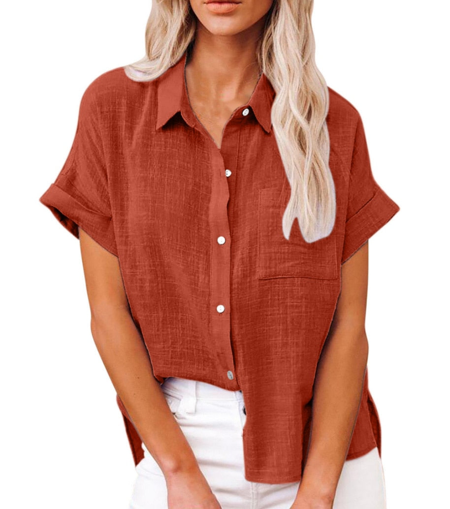 Women's Short Sleeve Cotton Linen Loose Blouse
