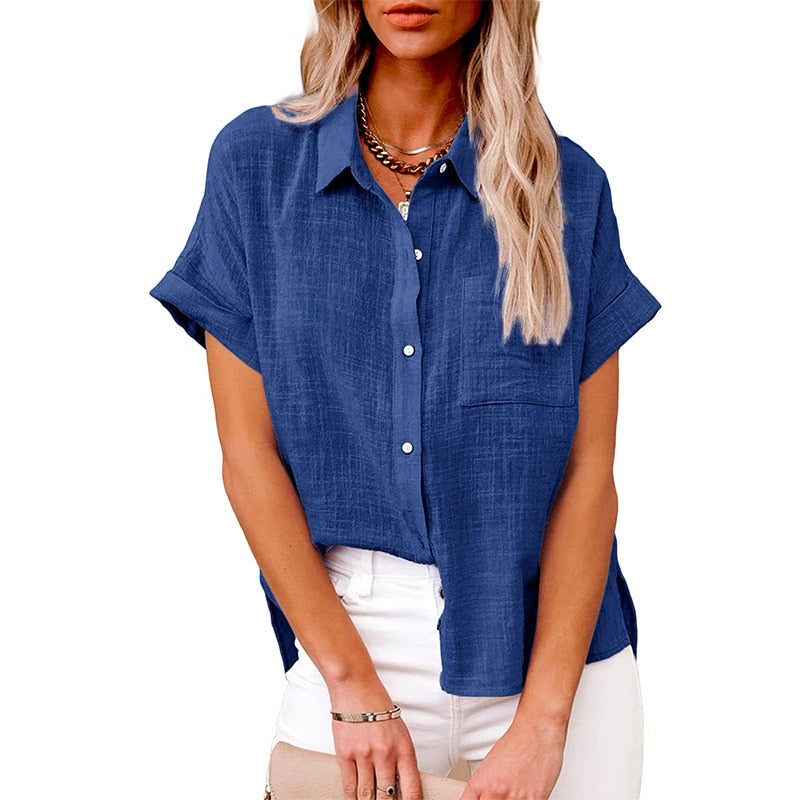 Women's Short Sleeve Cotton Linen Loose Blouse