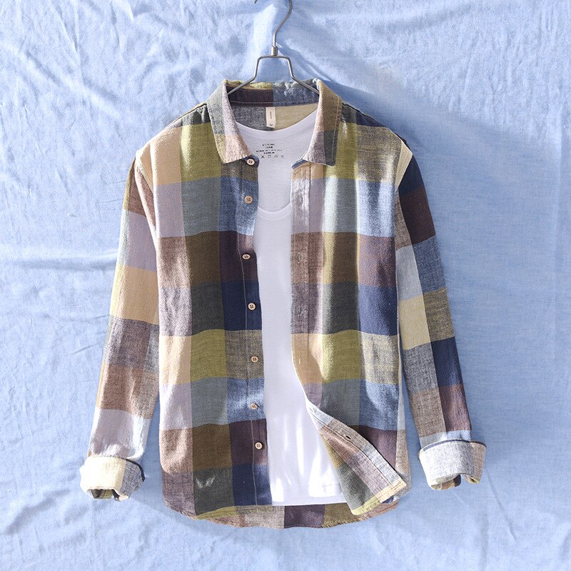 Men's Long Sleeve Turn-down Collar Cotton Linen Shirt