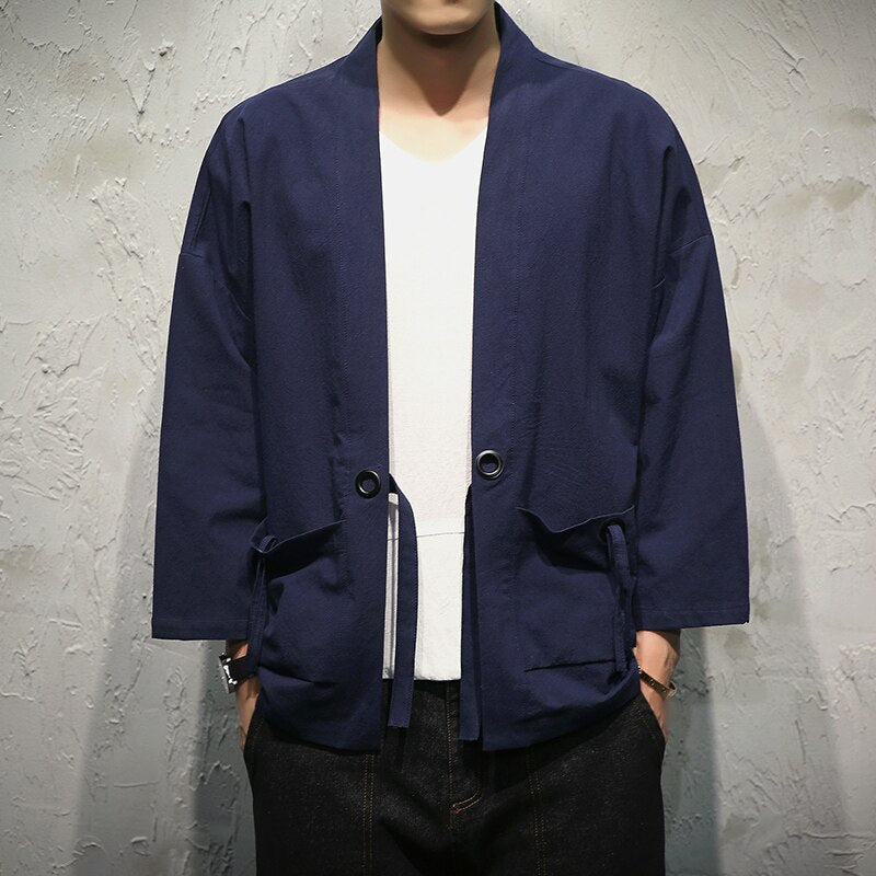 Men's Three Quarter Sleeve Cotton Linen Shirt