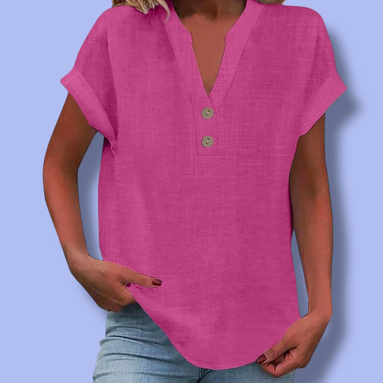Women’s Summer Cotton Linen V-Neck Shirt