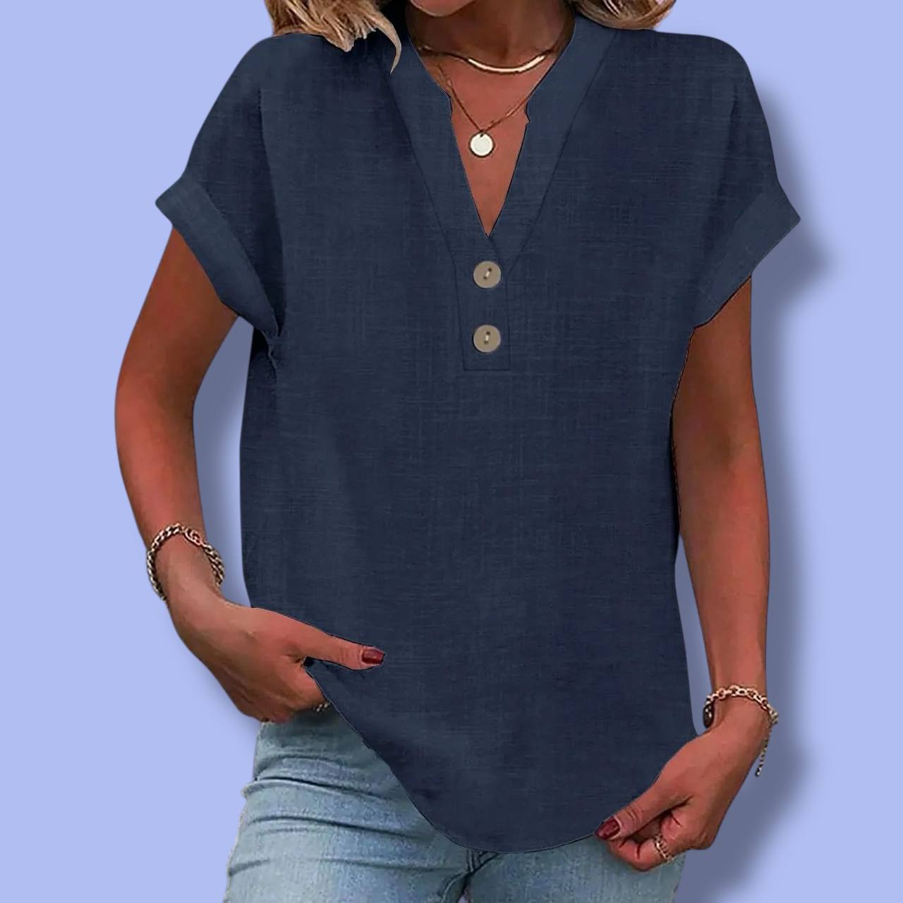 Women’s Summer Cotton Linen V-Neck Shirt