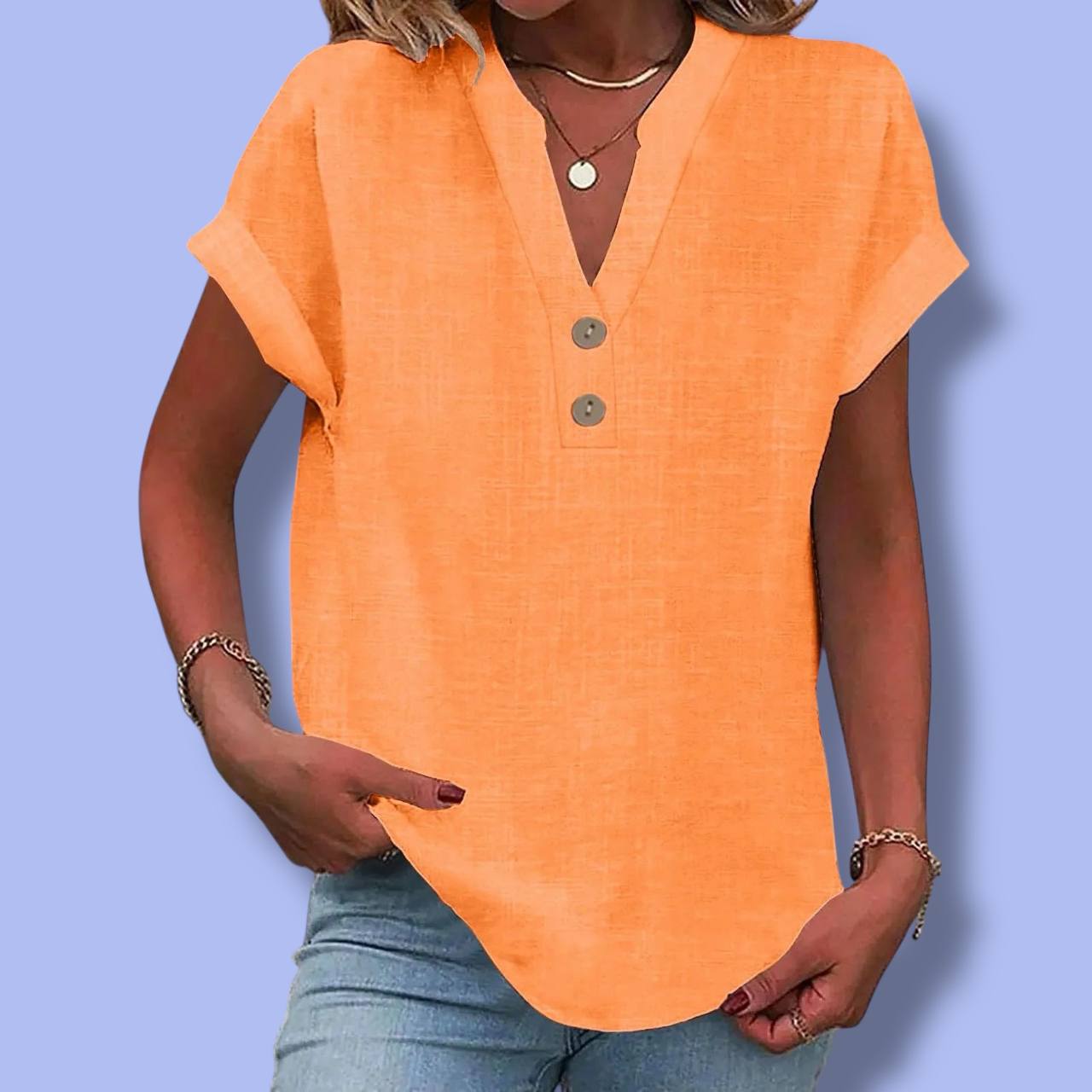 Women’s Summer Cotton Linen V-Neck Shirt
