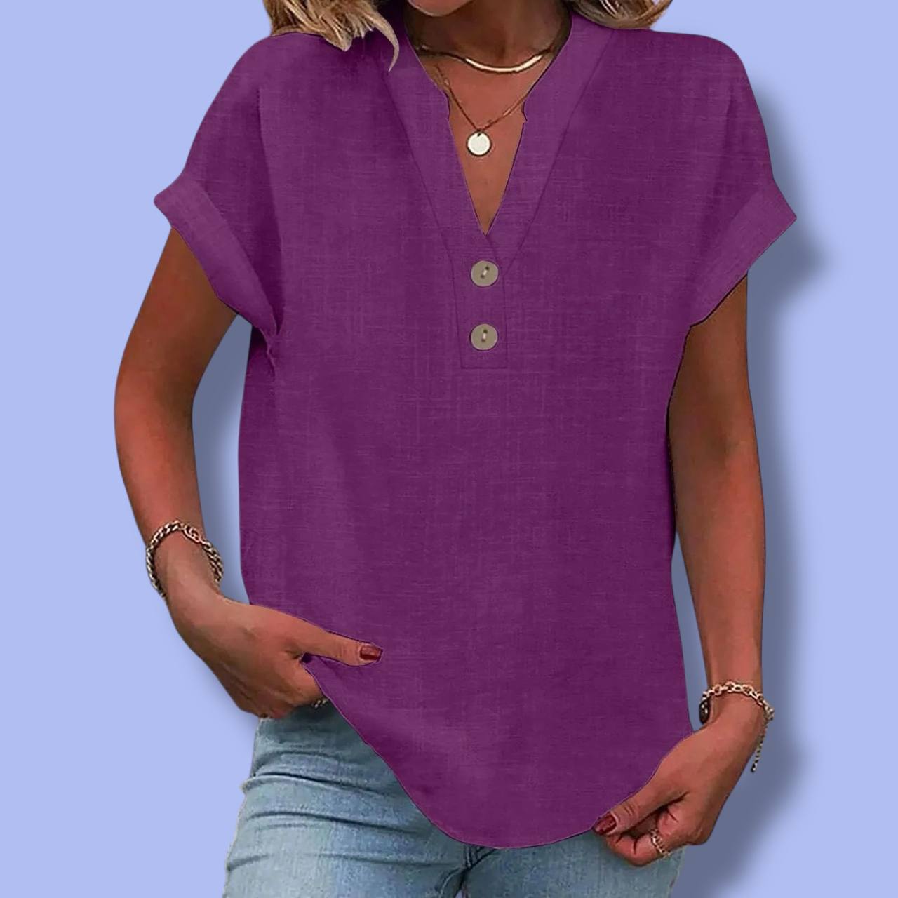 Women’s Summer Cotton Linen V-Neck Shirt