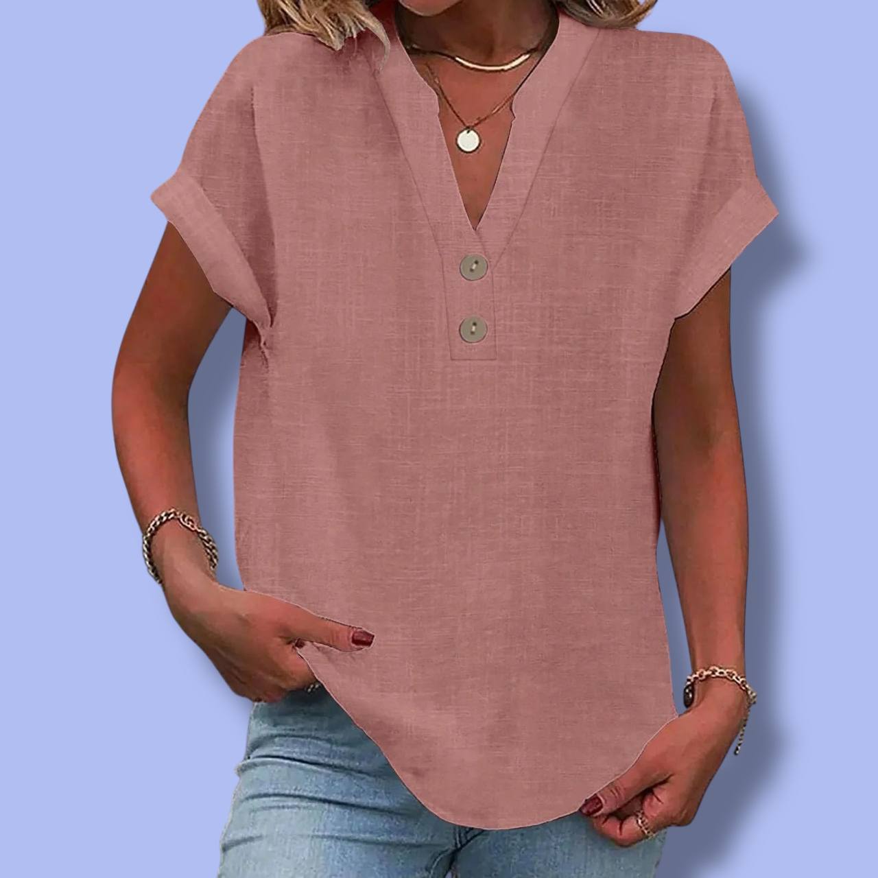 Women’s Summer Cotton Linen V-Neck Shirt