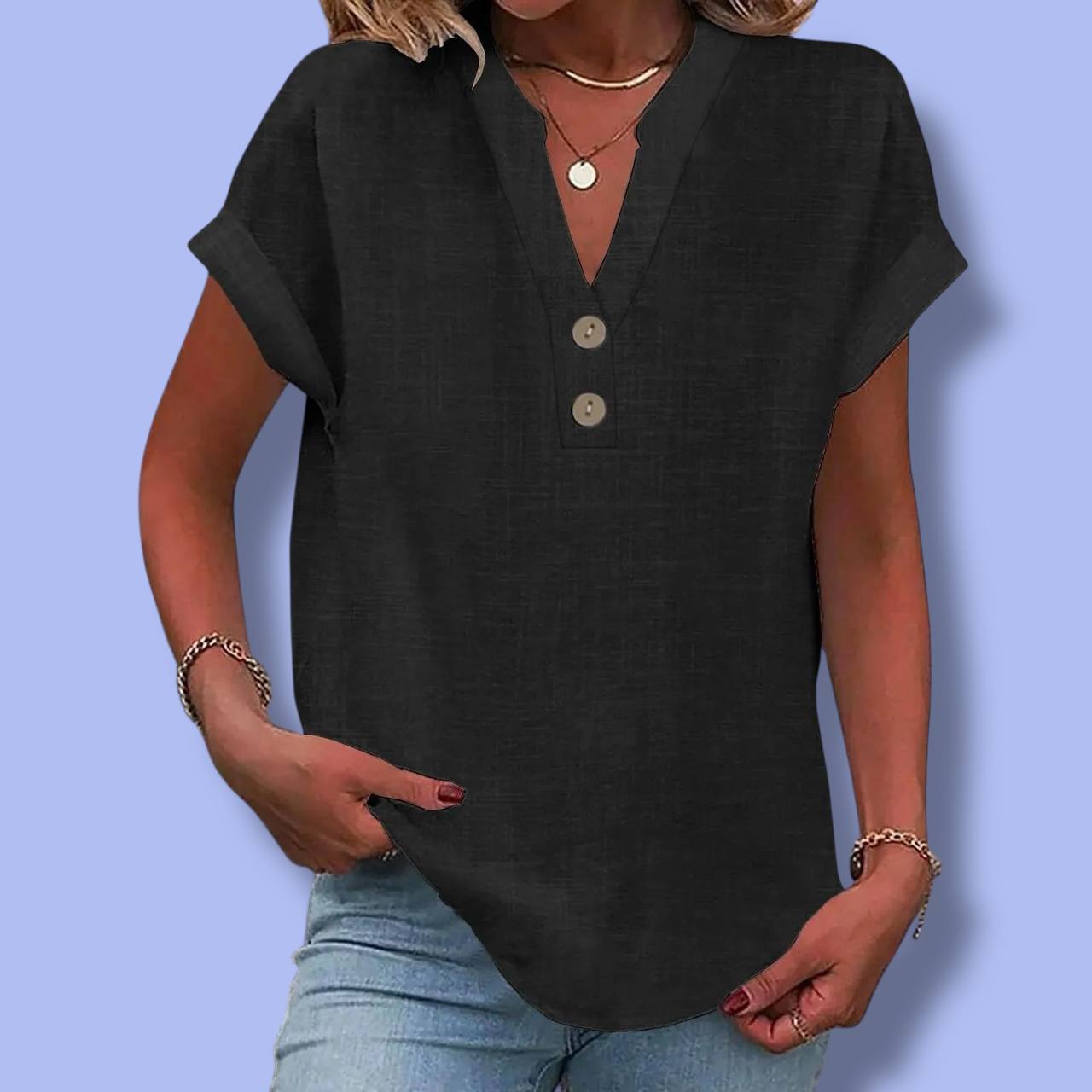 Women’s Summer Cotton Linen V-Neck Shirt
