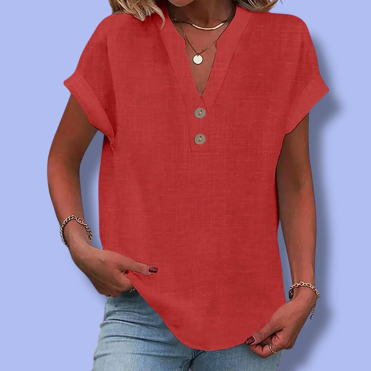 Women’s Summer Cotton Linen V-Neck Shirt