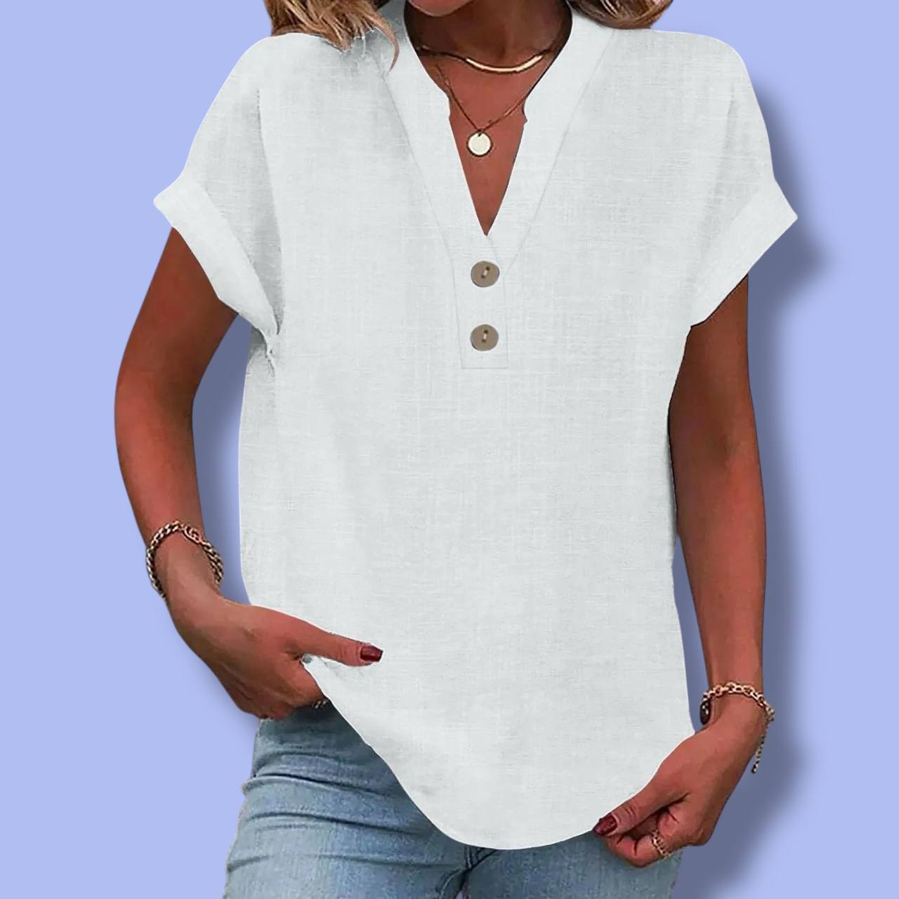 Women’s Summer Cotton Linen V-Neck Shirt