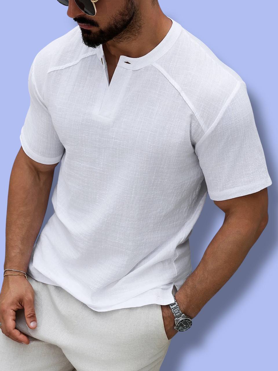 Men’s Short Sleeve Linen Henley T-Shirt
