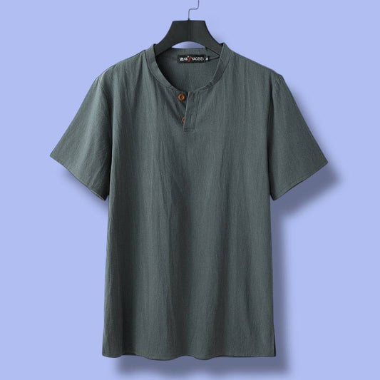 Short Sleeve Henley Collar Linen Polo