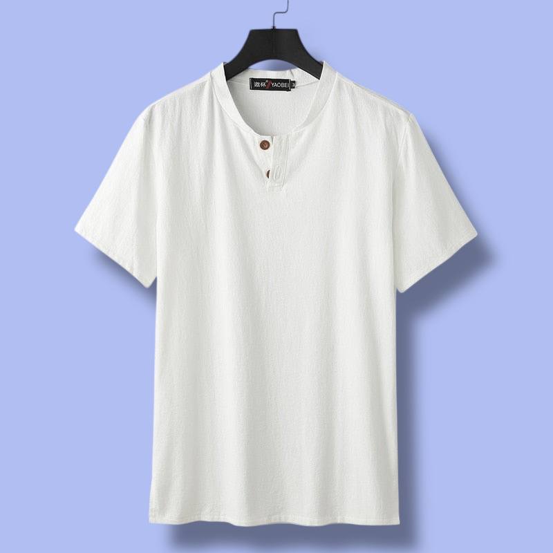 Short Sleeve Henley Collar Linen Polo