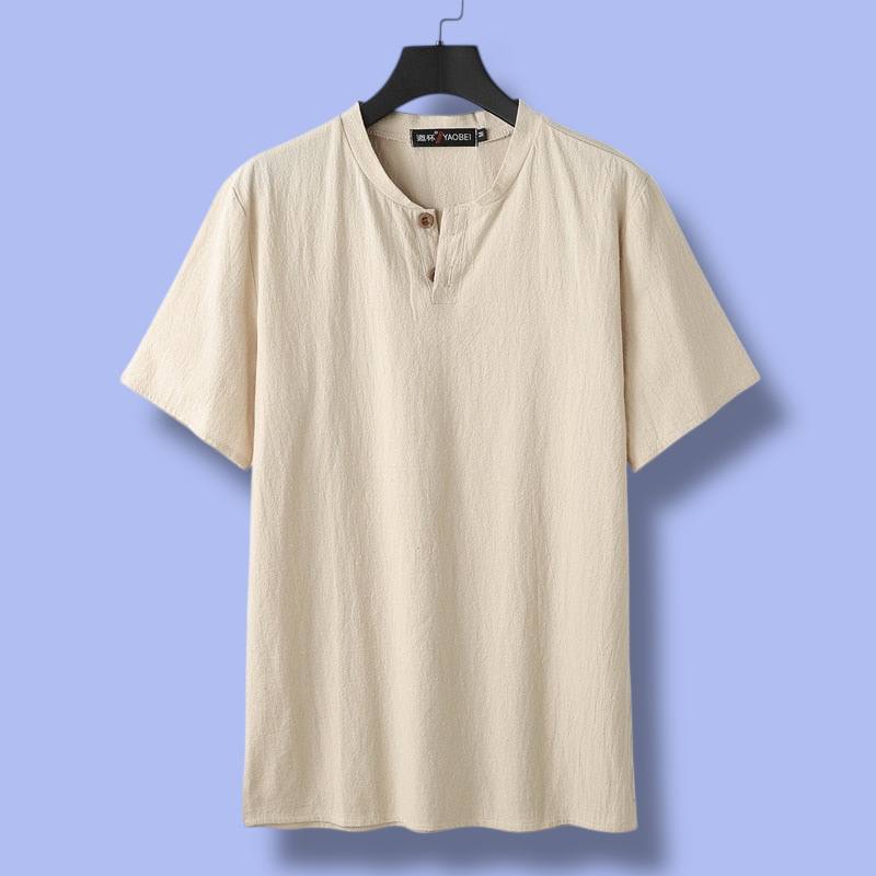 Short Sleeve Henley Collar Linen Polo