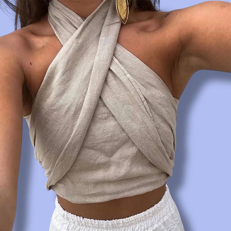 Linen Halter Crop Top