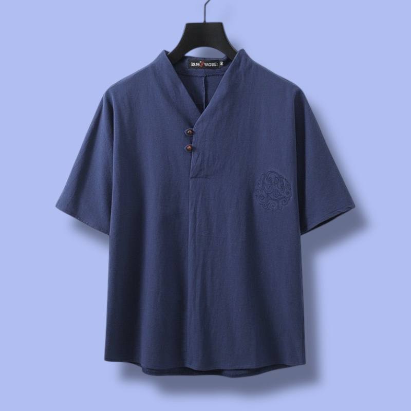 V-Neck Short Sleeve Linen Blend Shirt