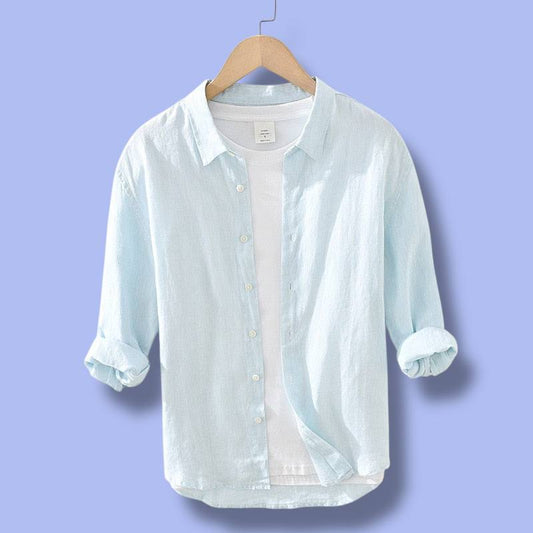 Three-Quarter Sleeve Square Neck Linen Shirt