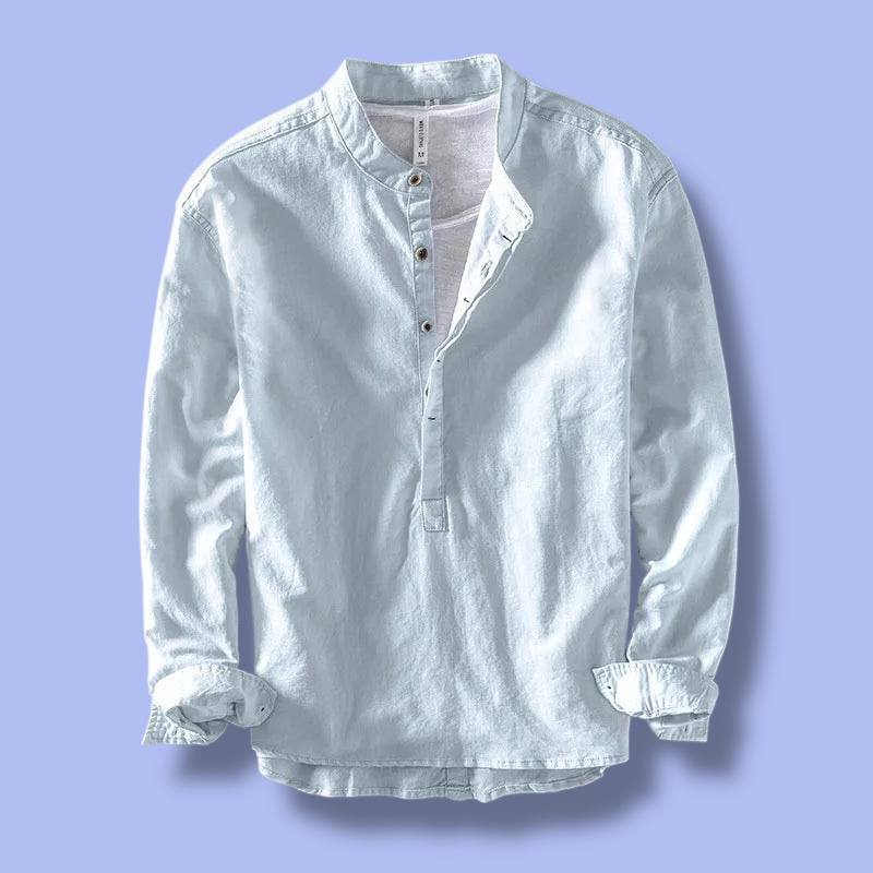 Men’s Linen Long Sleeve Shirt with Stand Collar