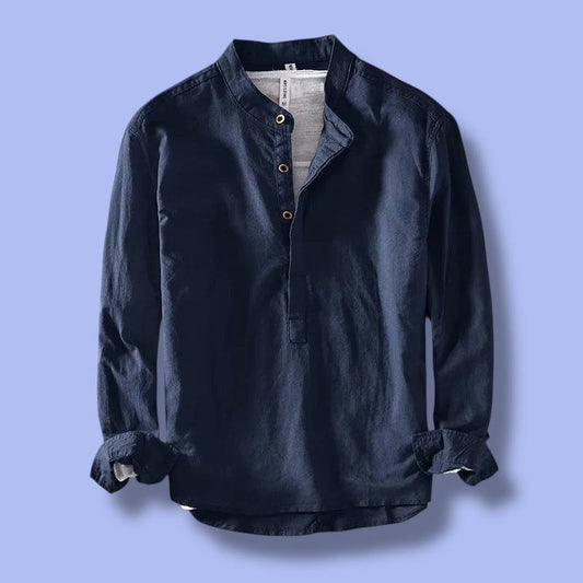 Men’s Linen Long Sleeve Shirt with Stand Collar