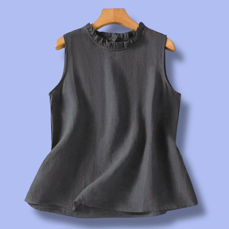 Retro Linen-Blend Sleeveless Vest