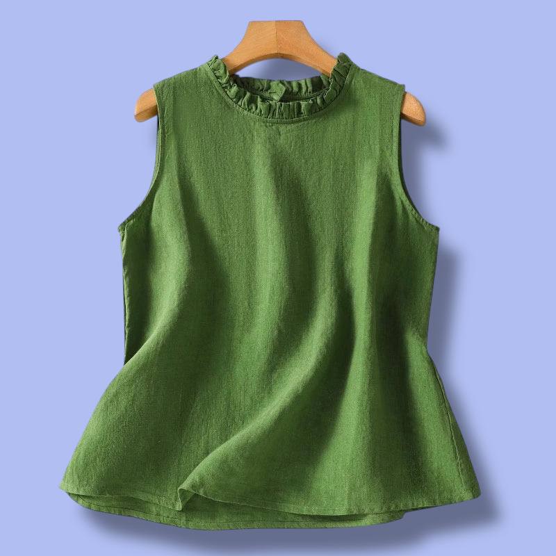 Retro Linen-Blend Sleeveless Vest