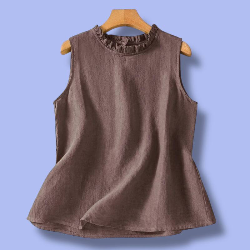 Retro Linen-Blend Sleeveless Vest