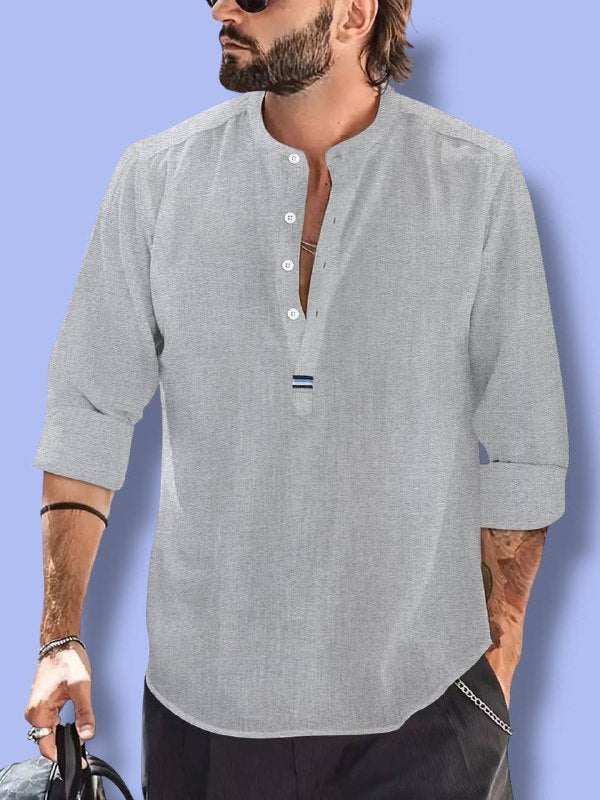 Men’s Cotton-Linen Henley Shirt