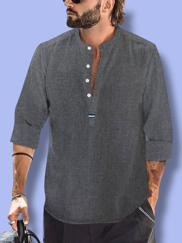 Men’s Cotton-Linen Henley Shirt