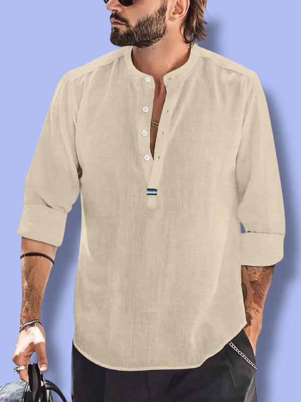 Men’s Cotton-Linen Henley Shirt