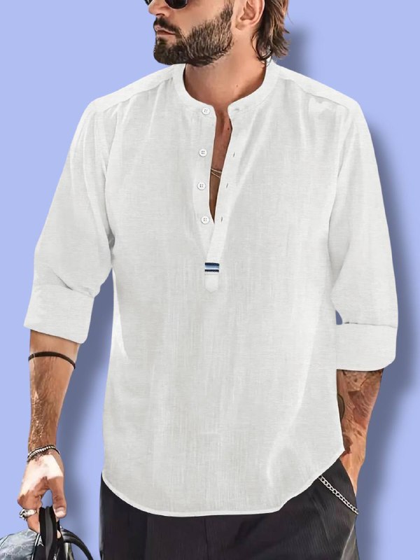 Men’s Cotton-Linen Henley Shirt