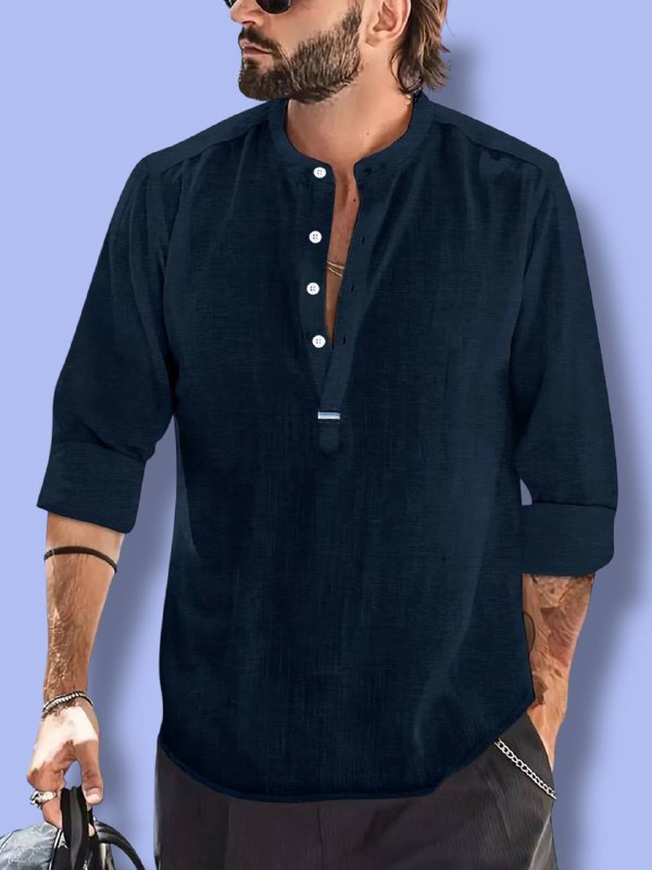 Men’s Cotton-Linen Henley Shirt