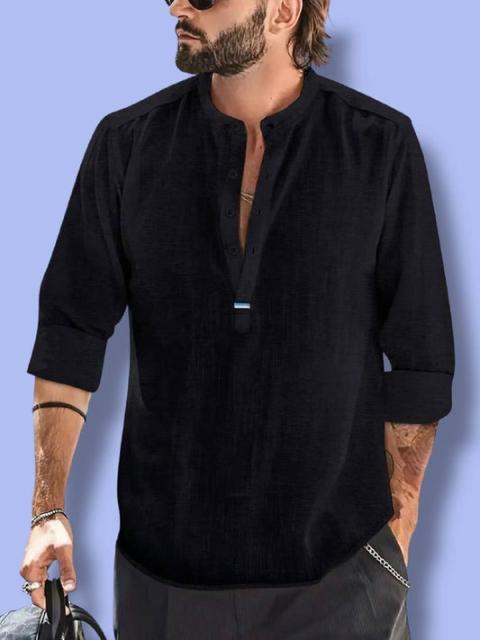 Men’s Cotton-Linen Henley Shirt