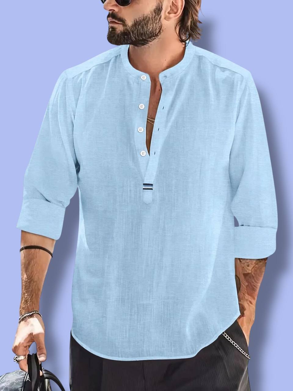 Men’s Cotton-Linen Henley Shirt