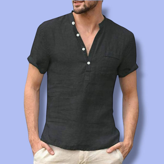Men’s Cotton Linen Henley Shirt
