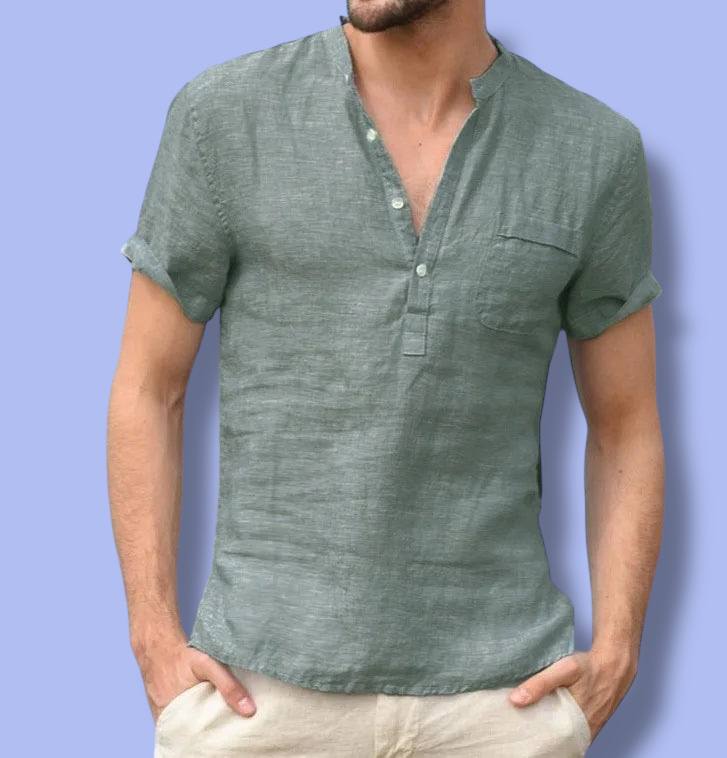 Men’s Cotton Linen Henley Shirt
