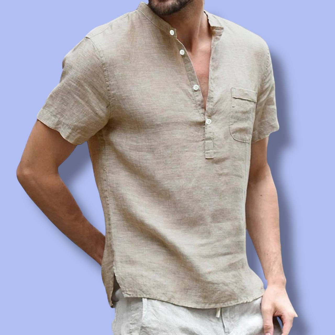 Men’s Cotton Linen Henley Shirt