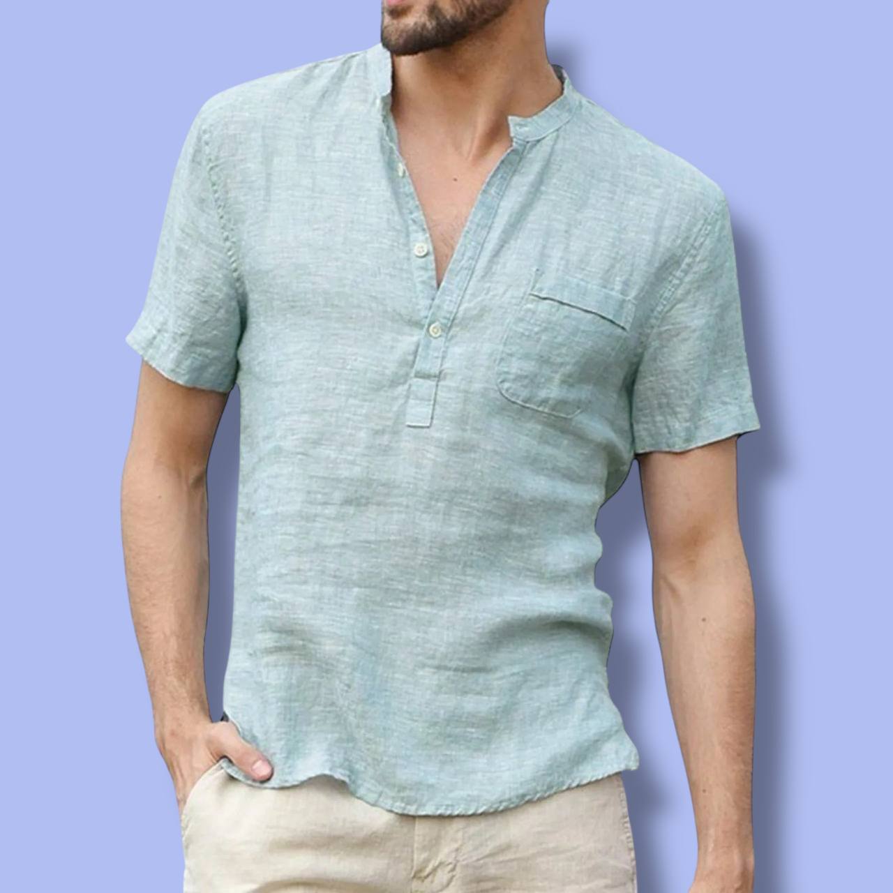Men’s Cotton Linen Henley Shirt