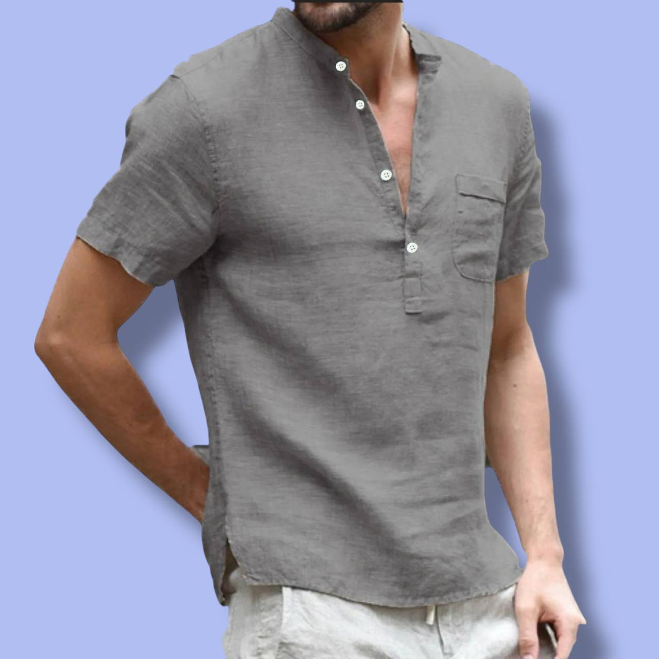 Men’s Cotton Linen Henley Shirt