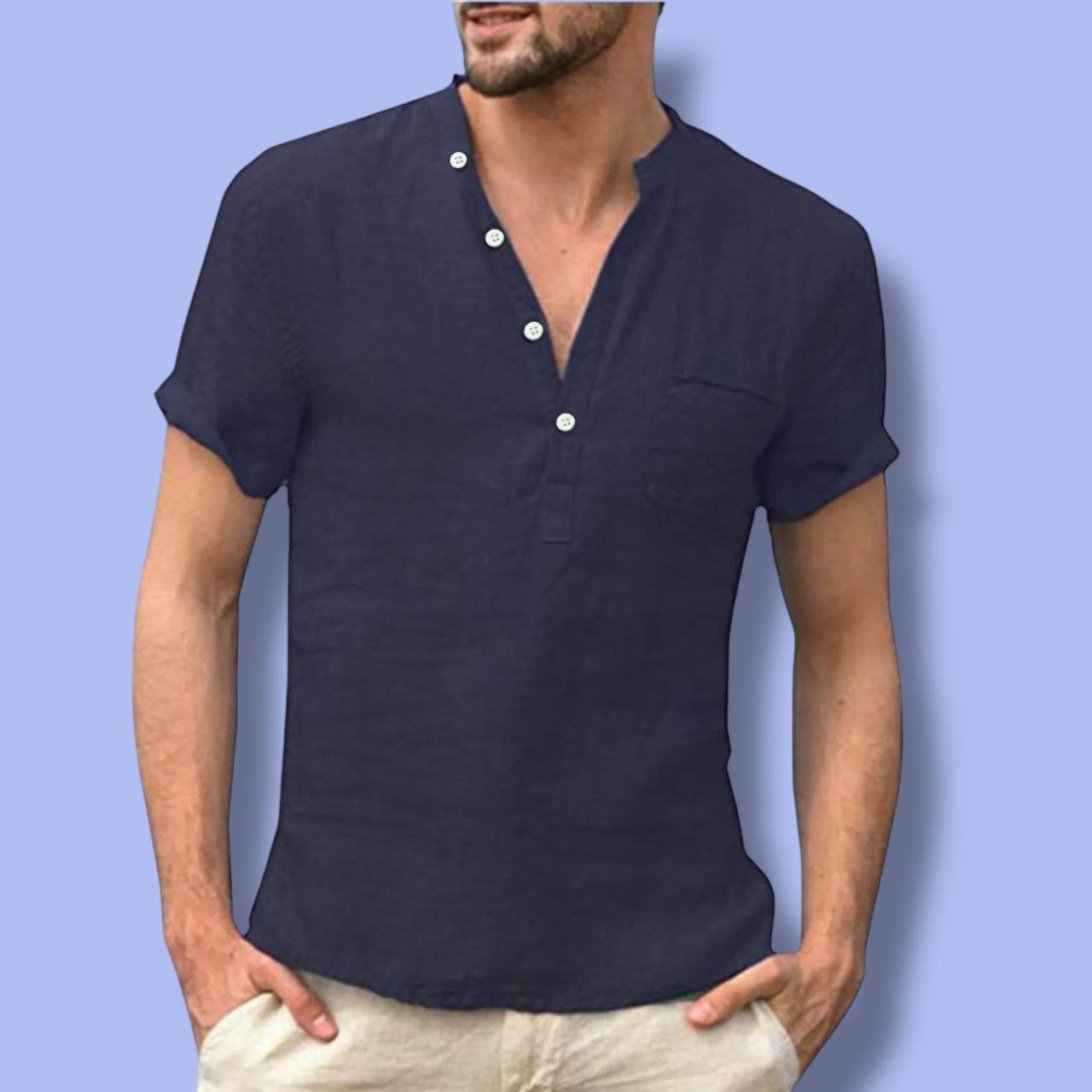 Men’s Cotton Linen Henley Shirt