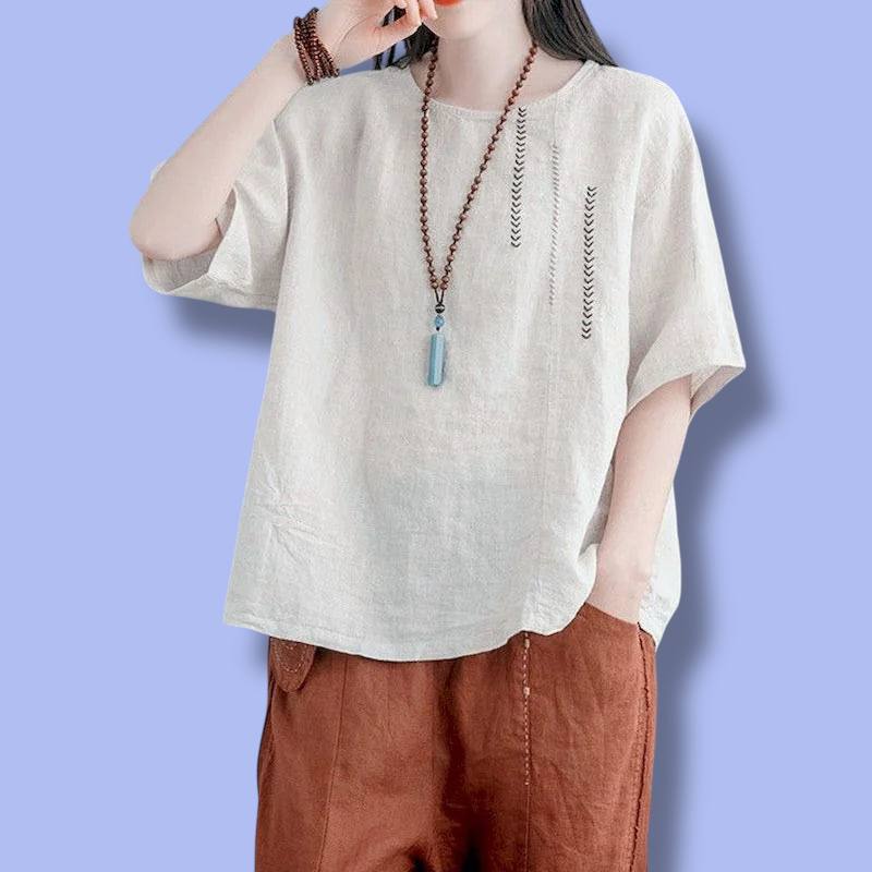 Women’s Cotton Linen Embroidered T-Shirt