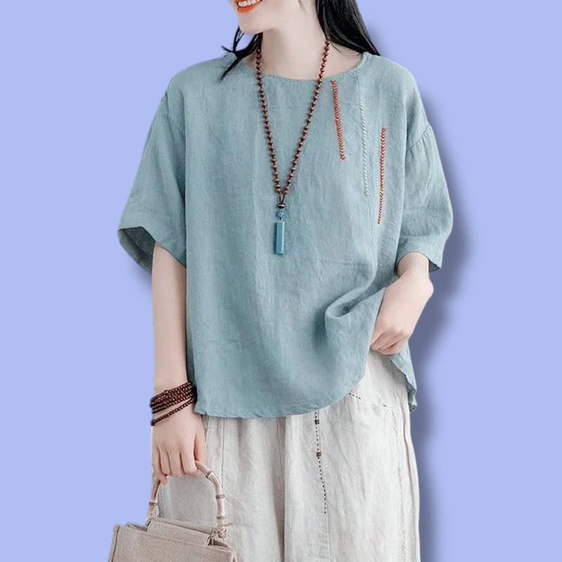Women’s Cotton Linen Embroidered T-Shirt