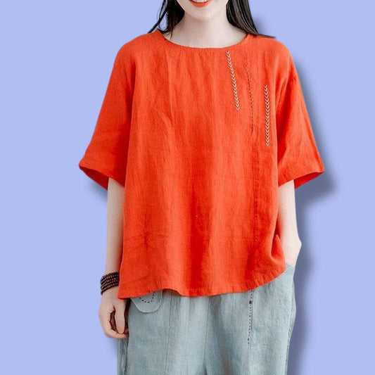 Women’s Cotton Linen Embroidered T-Shirt