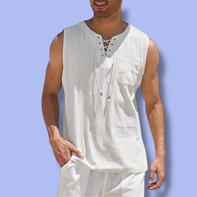 Men’s Sleeveless Cotton Linen Lace-Up Vest