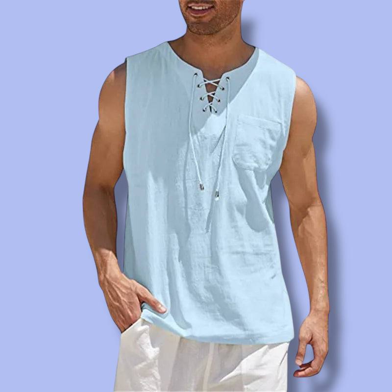 Men’s Sleeveless Cotton Linen Lace-Up Vest