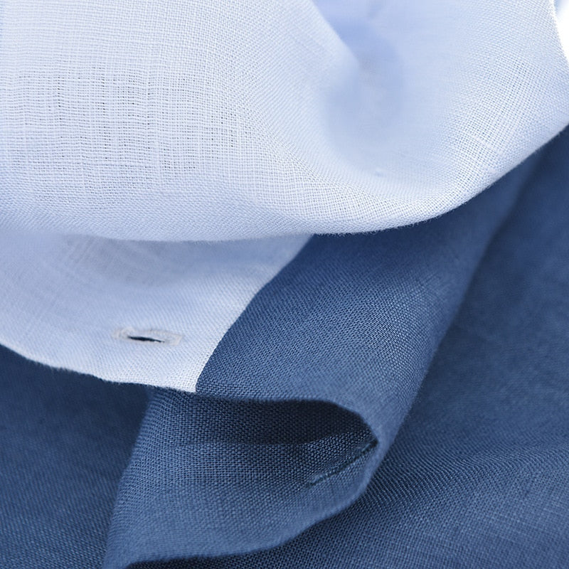 Men's Short Sleeve Gradient Patchwork Linen Shirt