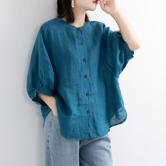 Woman Button up Tops Cotton Linen Shirt Blouses