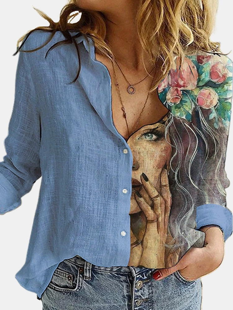 Women's Button Long Sleeve Cotton Linen Blouse