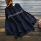 Women's Long Sleeve Embroidery O Neck Cotton Linen Shirt